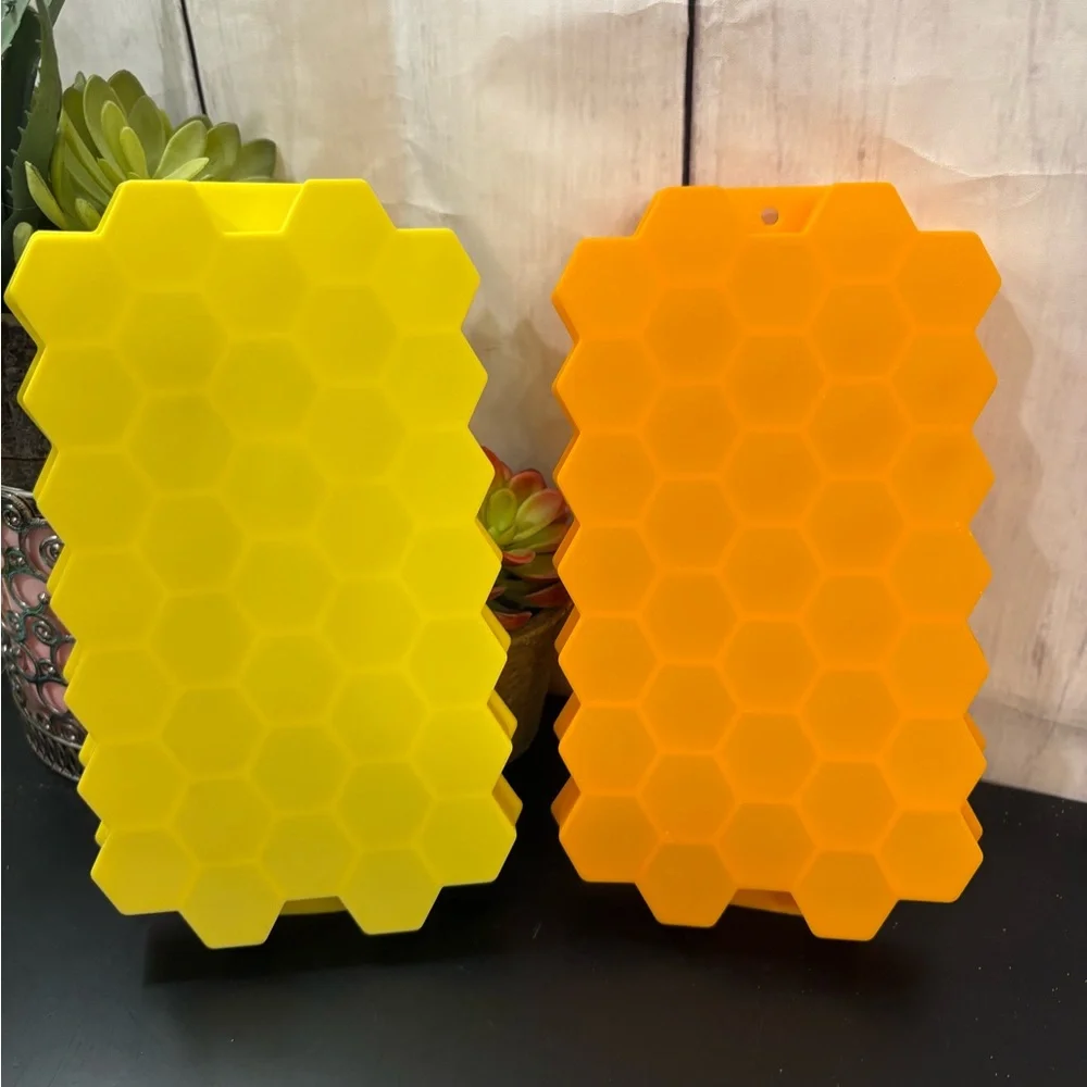 Vibrant Yellow and Orange Hexagon Ice Cube Trays for Kitchen